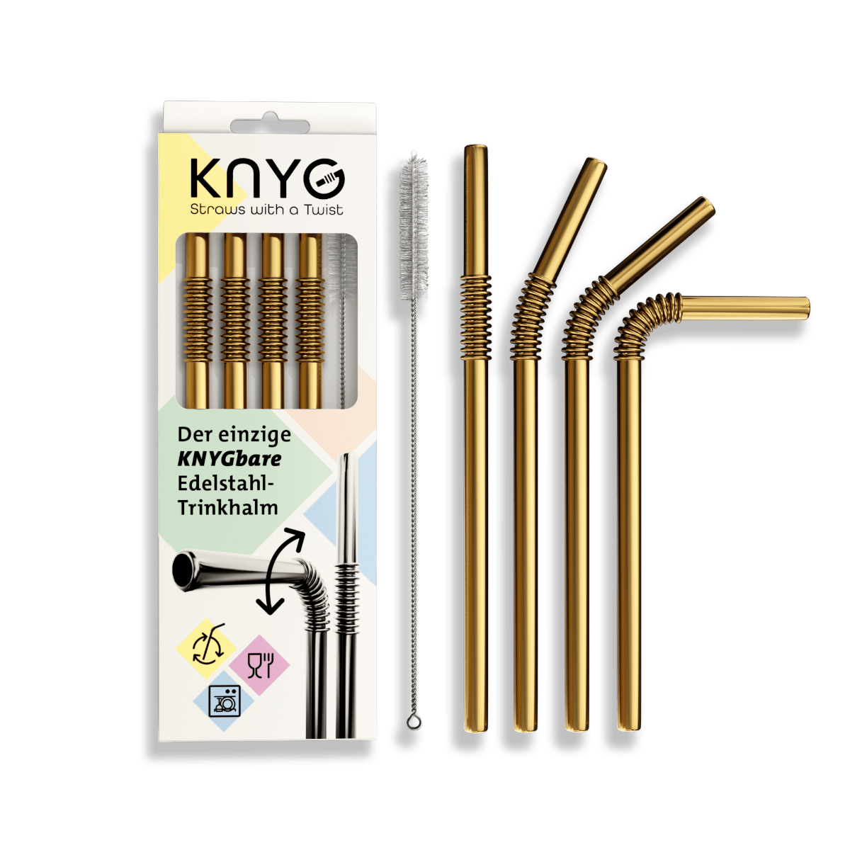 Edelstahl Trinkhalme Biegbar Gold 4er Set 22cm