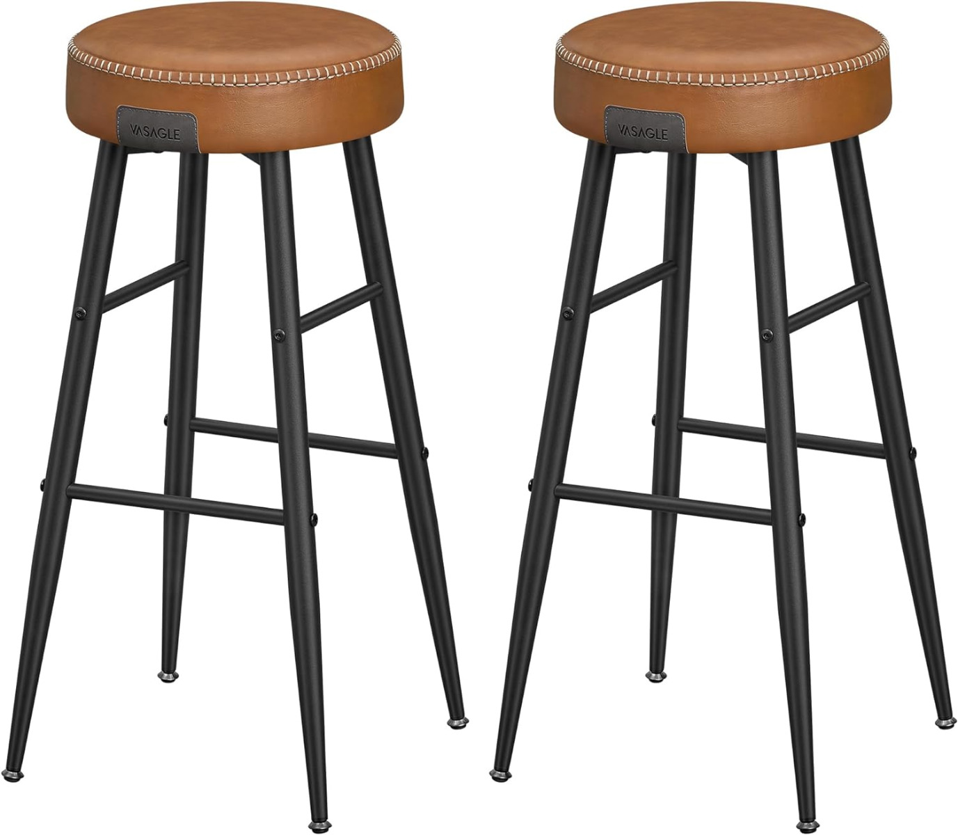 Barhocker 2er Set Kunstleder Mid-Century Karamellbraun Tall