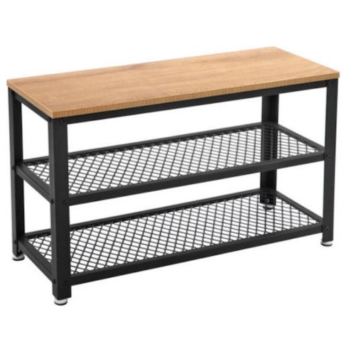 Schuhbank kompakt braun schwarz Holz-Metall