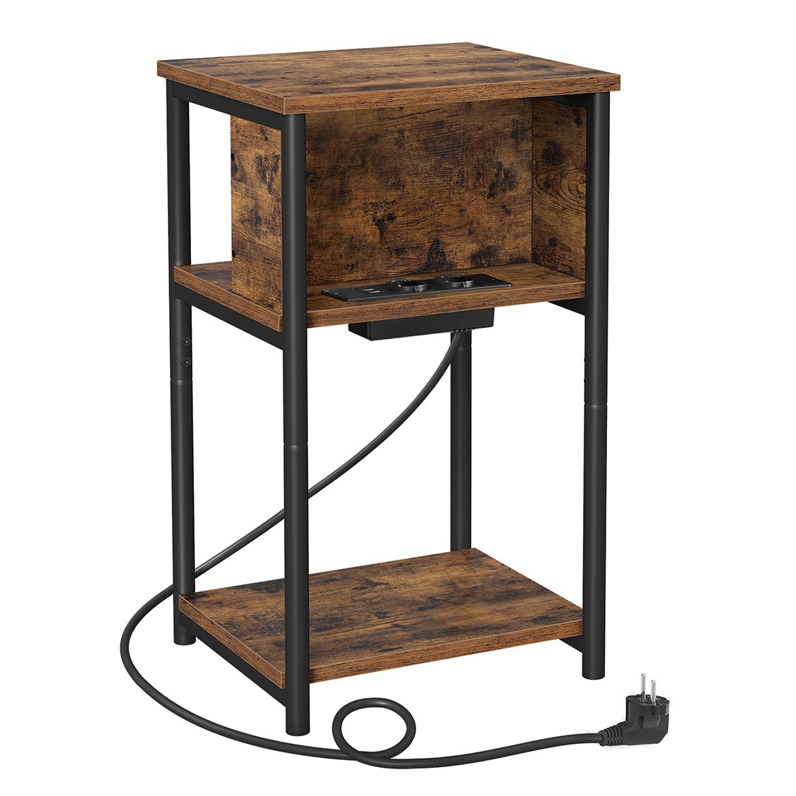 Beistelltisch mit Steckdose Vintagebraun-Schwarz