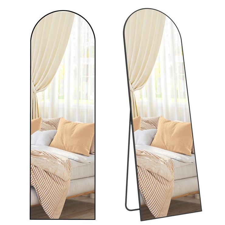 Standspiegel 160cm Aluminium Schwarz Gewölbt