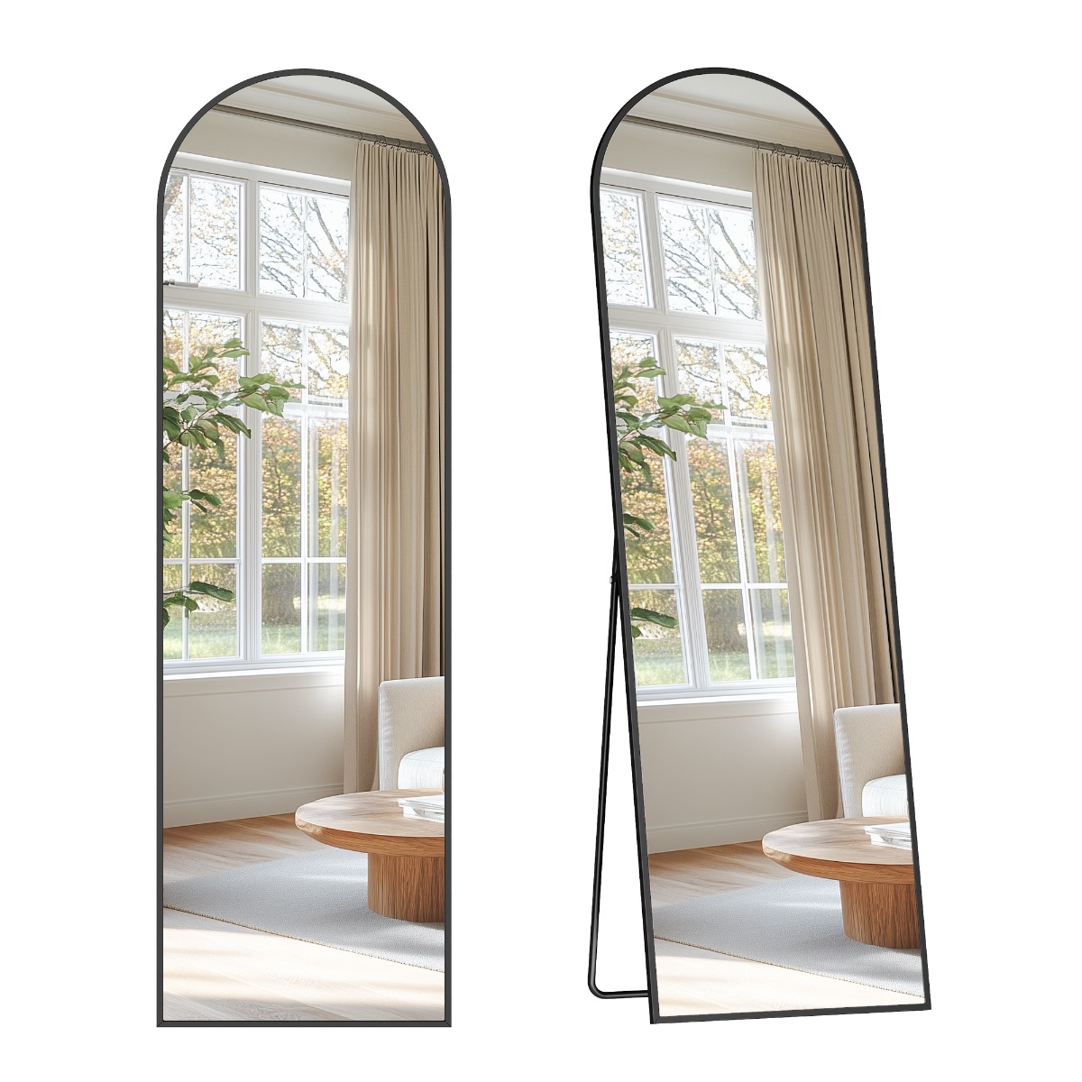 Standspiegel abgerundet 150x40cm Aluminium Schwarz