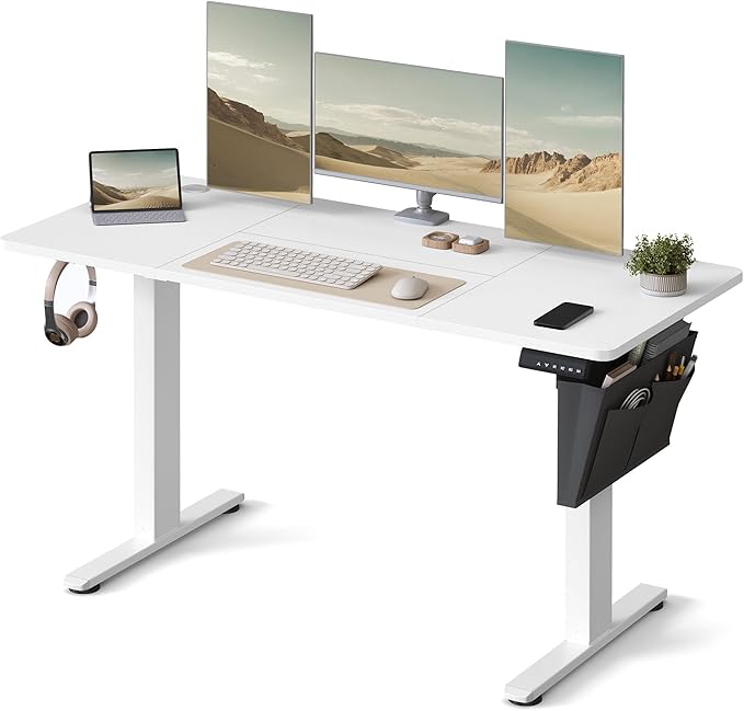 Schreibtisch elektrisch höhenverstellbar Büro wolkenweiss