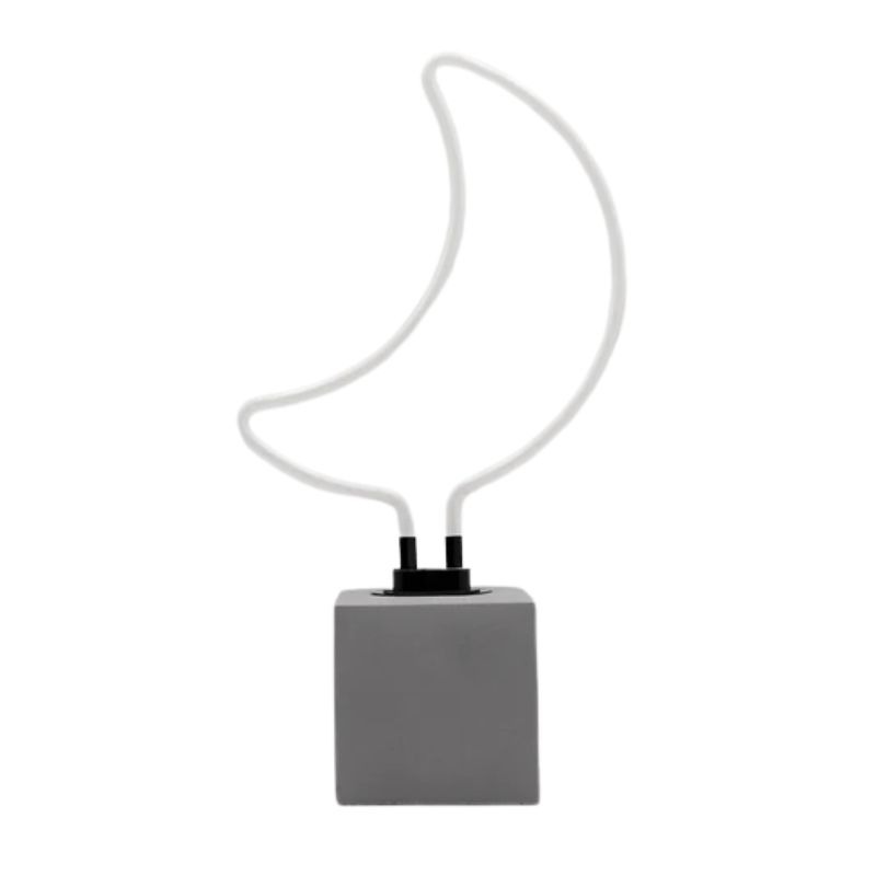 Glas Neon Tischlampe mit Betonsockel - Mond