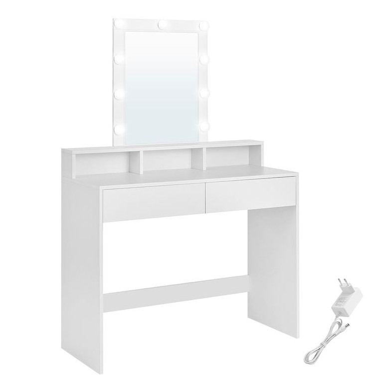 Schminktisch LED Beleuchtung Spiegel Schubladen, 100 x 40 x 145 cm, Weiss