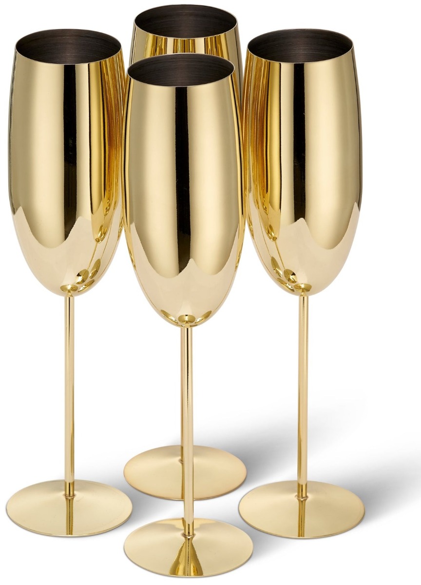 Edelstahl Sektgläser Flute Gold 4er-Set
