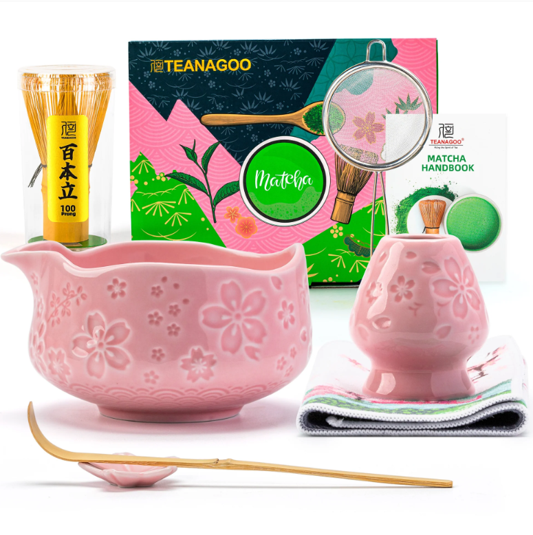 Matcha Set Pink Sakura mit Ausgiessschale 7-tlg.