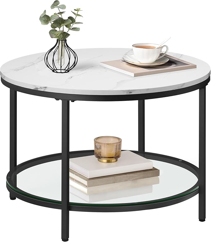 Couchtisch Marmor-Optik Weiss Glas Schwarz