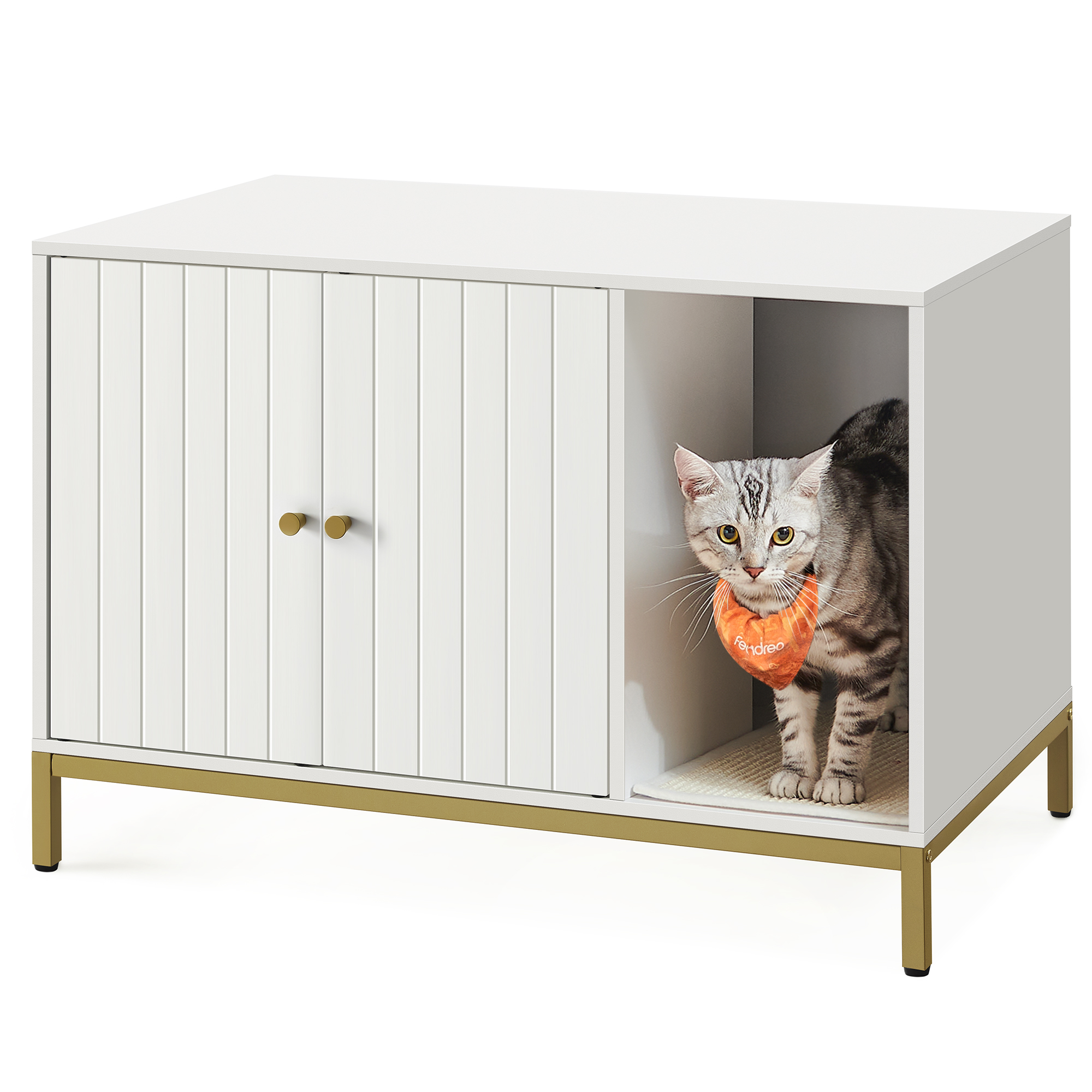 Katzenklo-Schrank mit Kratzmatte weiss-gold