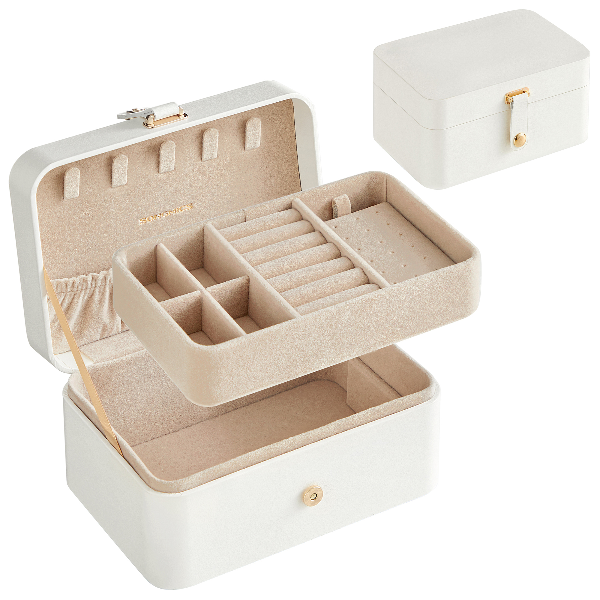 Schmuckkästchen Reise 2-Ebenen weiss tragbar