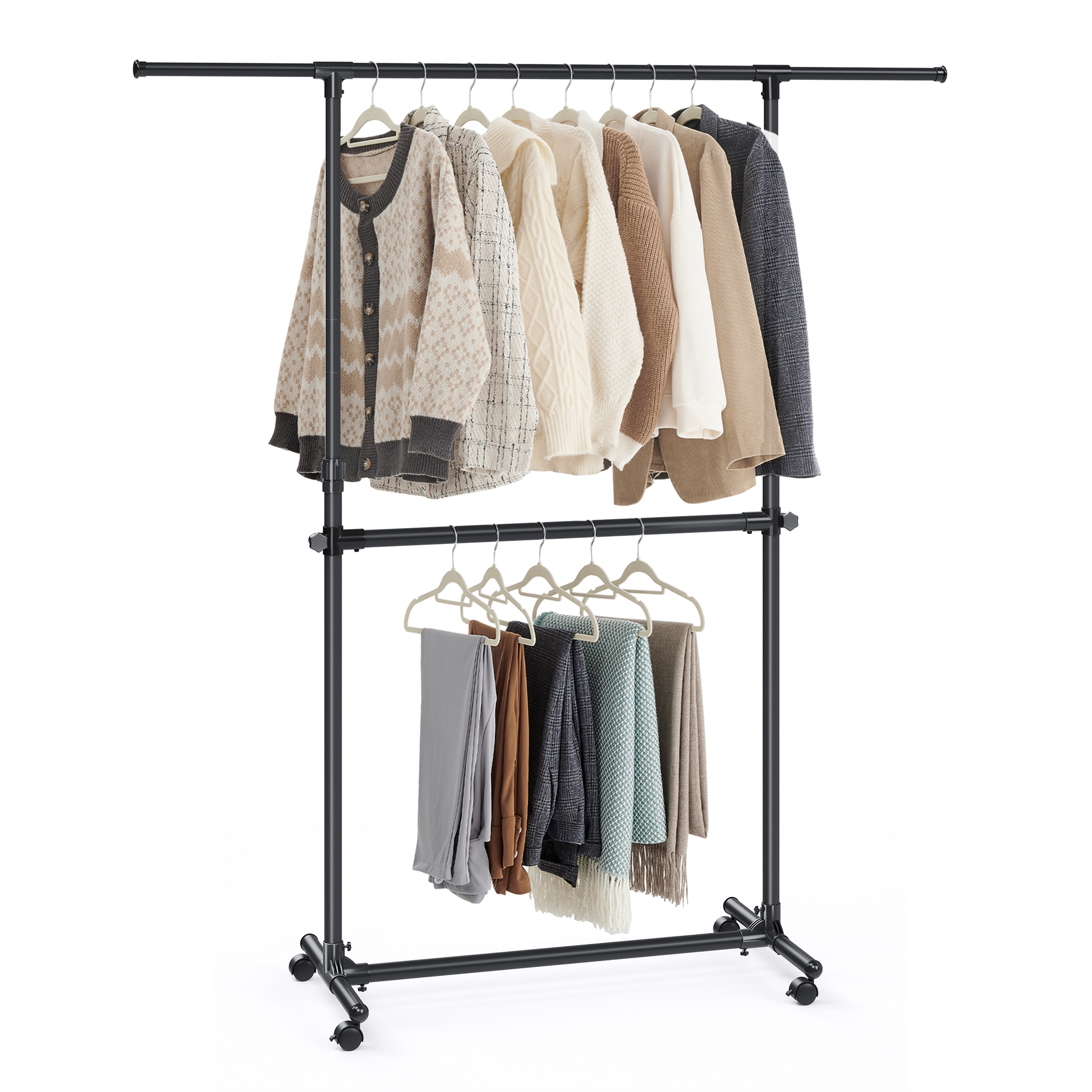 Kleiderständer doppelt höhenverstellbar schwarz Stahl