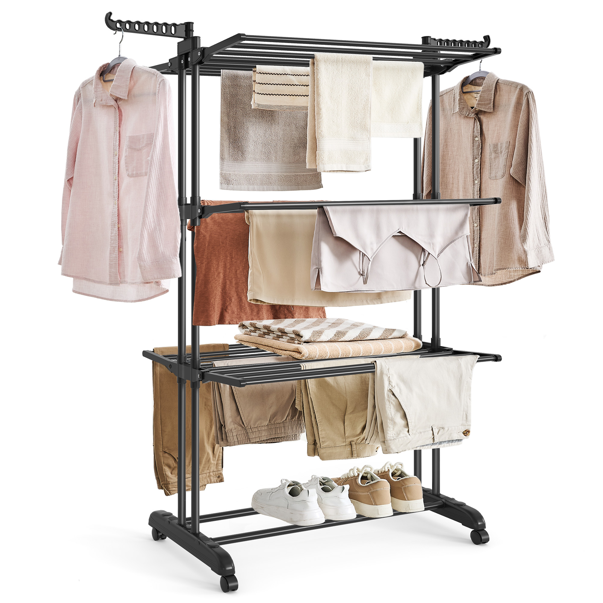 Flügelwäscheständer 4 Ebenen schwarz Metall