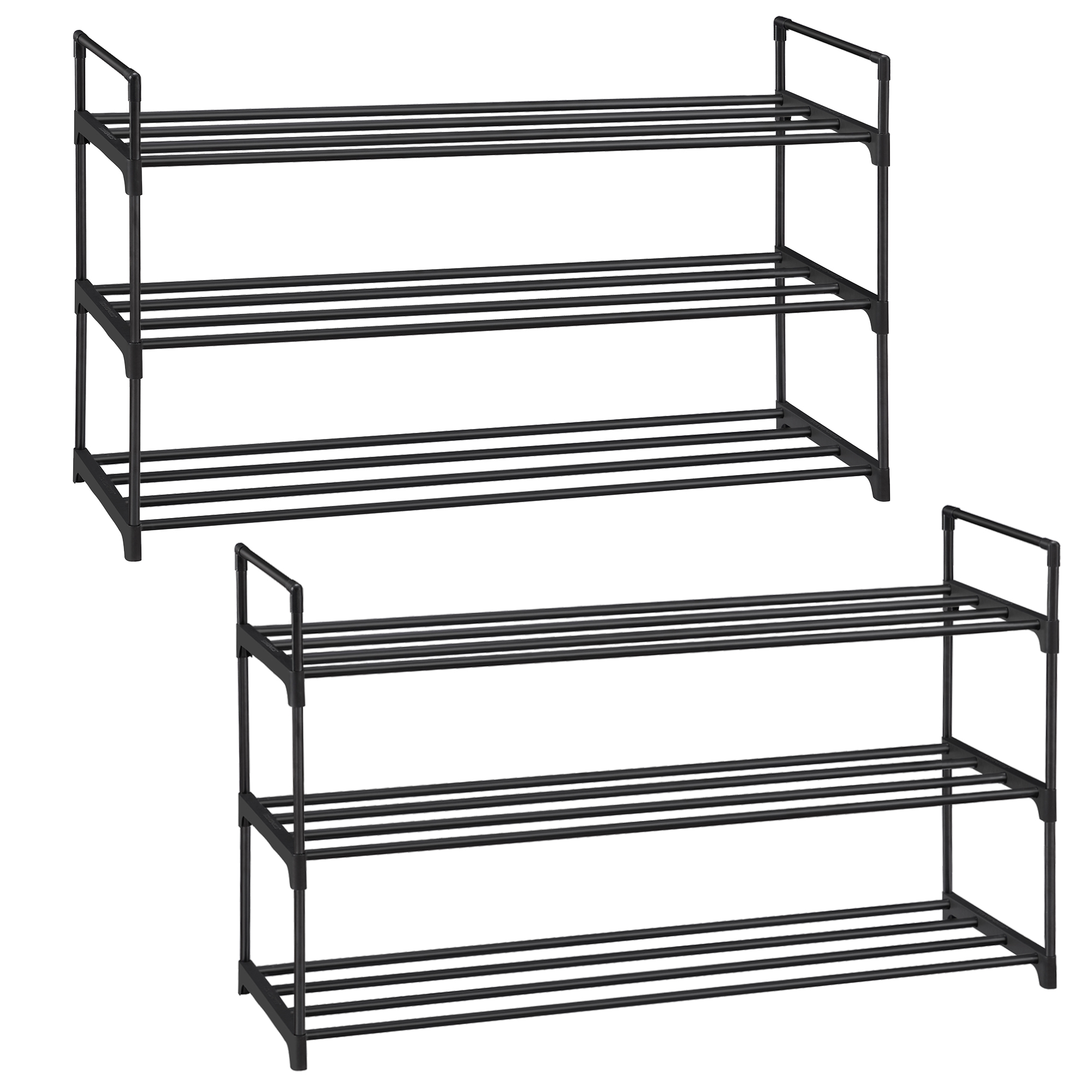 Schuhregal 3-stöckig 2er Set stapelbar schwarz Metall