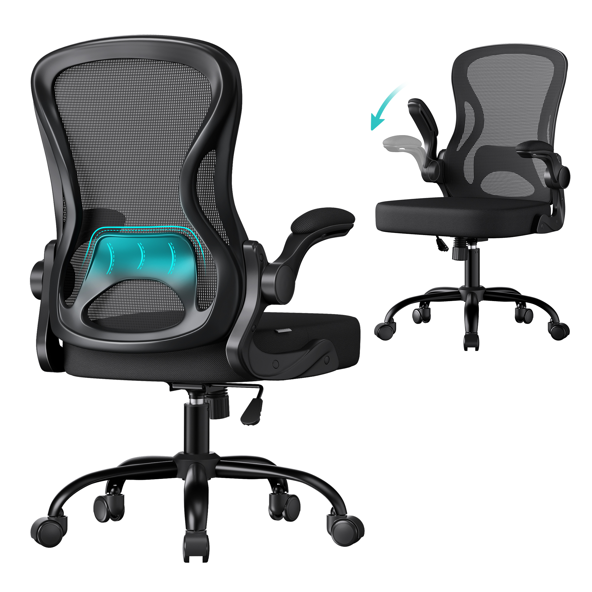 Bürostuhl ergonomisch Lordosenstütze schwarz Mesh