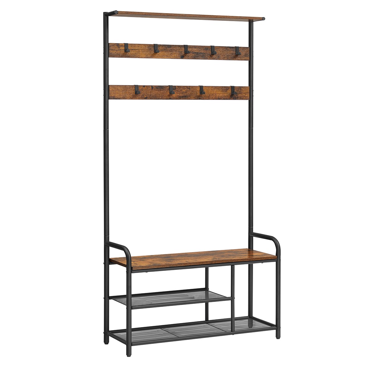 Garderobenständer mit Schuhbank und abnehmbaren Haken Vintagebraun-Schwarz