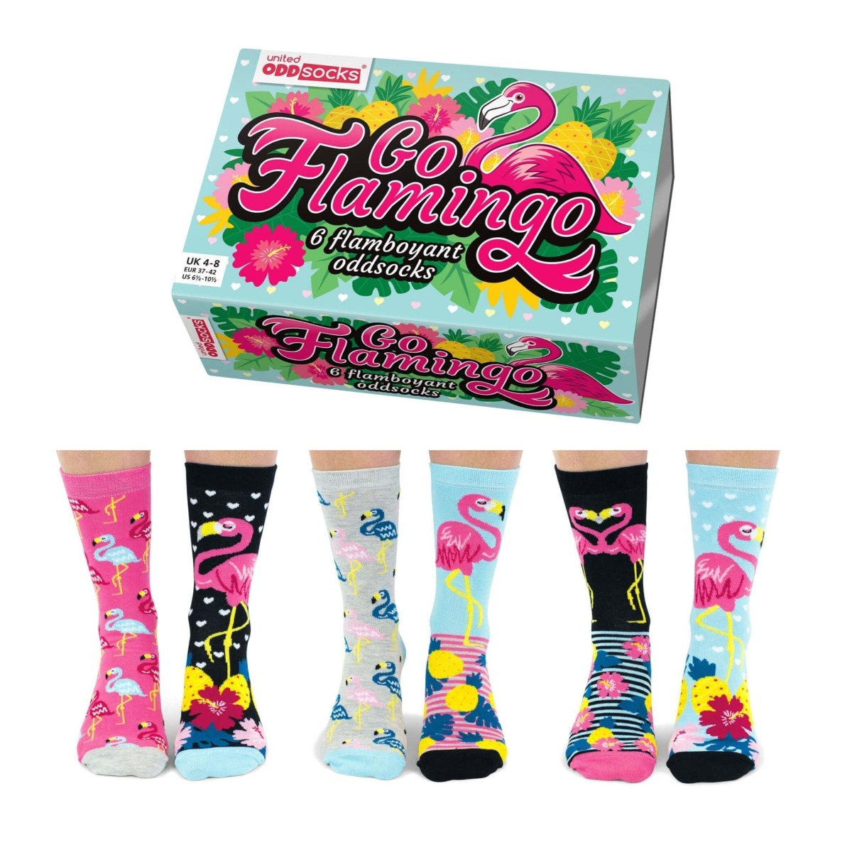 Einzelne Socken im 6er Pack, GO FLAMINGO, Gr. 37-42, mit Geschenkbox