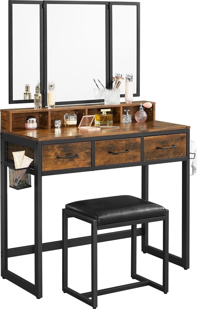 Schminktisch Set mit Hocker rustikal braun
