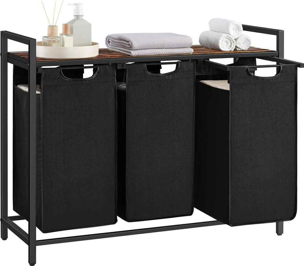 Wäschesammler 3-Fächer Sortierer Braun Schwarz Stahl