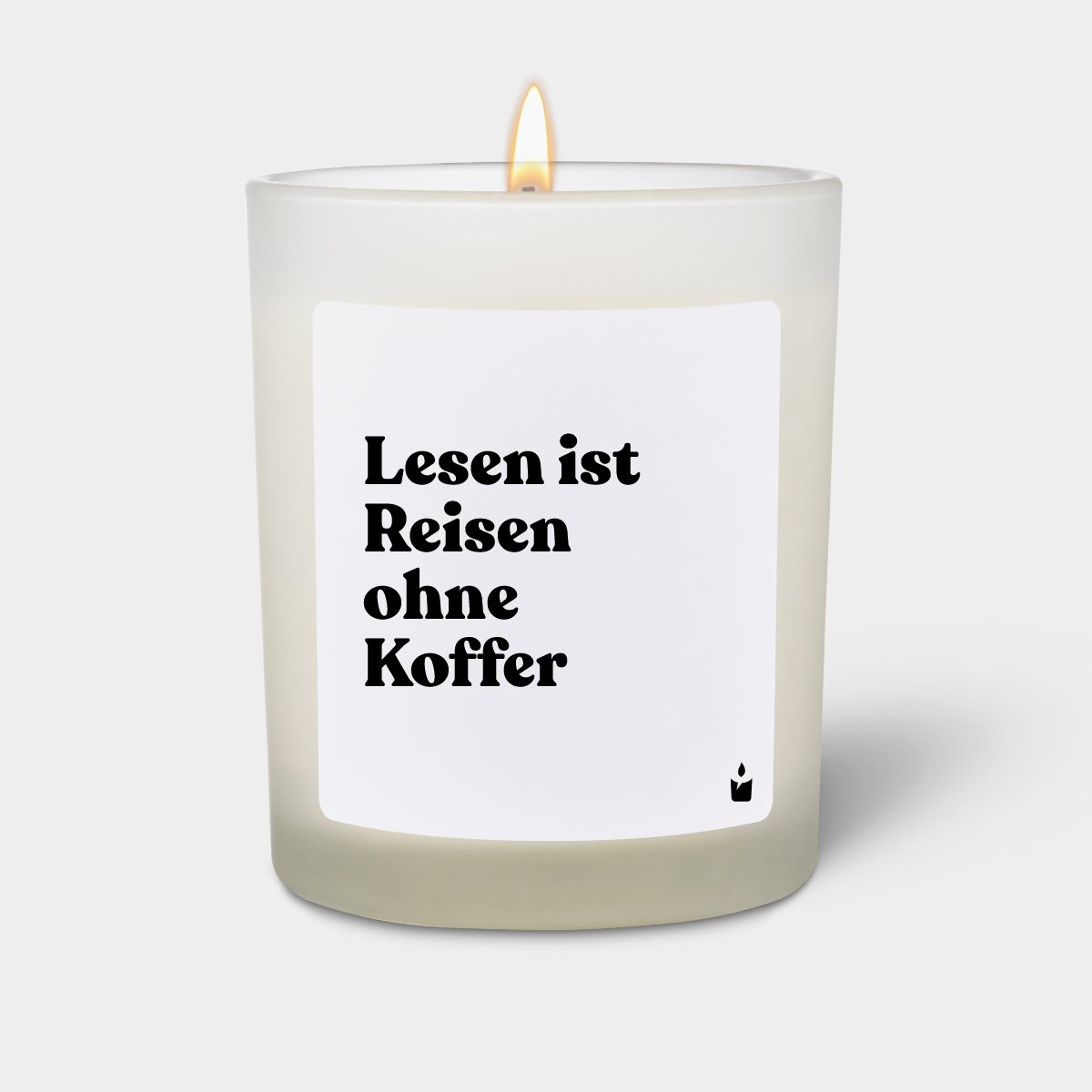 Duftkerze Weiss Woody Lesen ist Reisen ohne Koffer