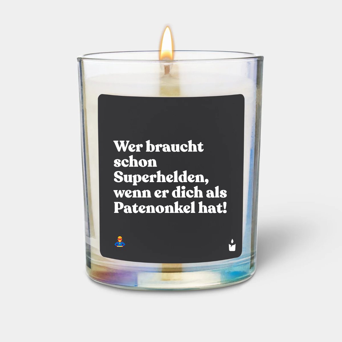 Duftkerze Rainbow Woody Wer braucht schon Superhelden, wenn er dich als Patenonkel hat!
