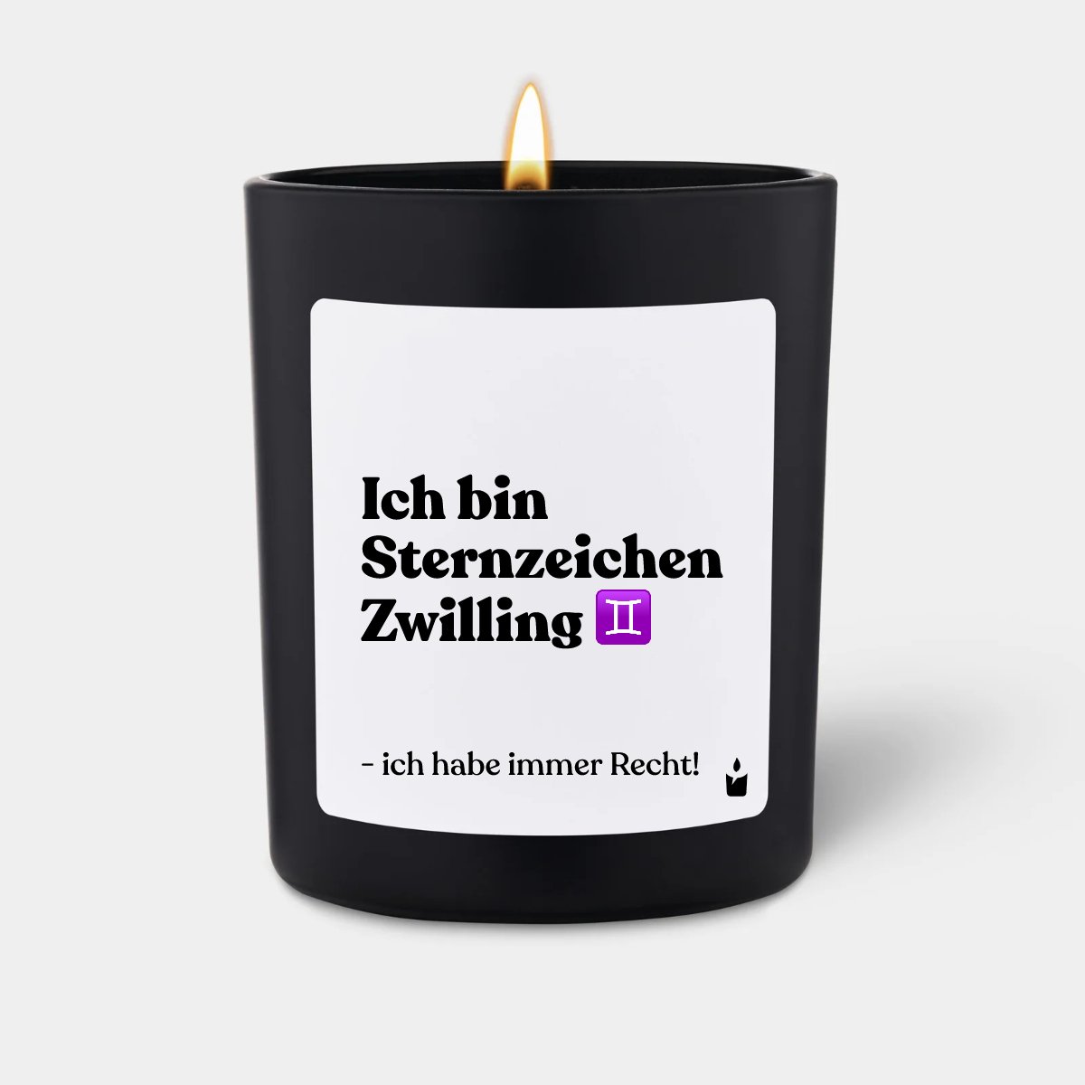 Duftkerze Schwarz Woody Ich bin Sternzeichen Zwilling - ich habe immer Recht!
