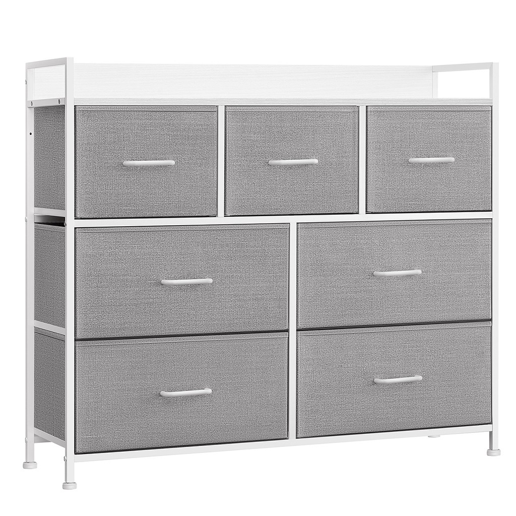 Kommodenschrank 7 Schubladen Grau Stoff